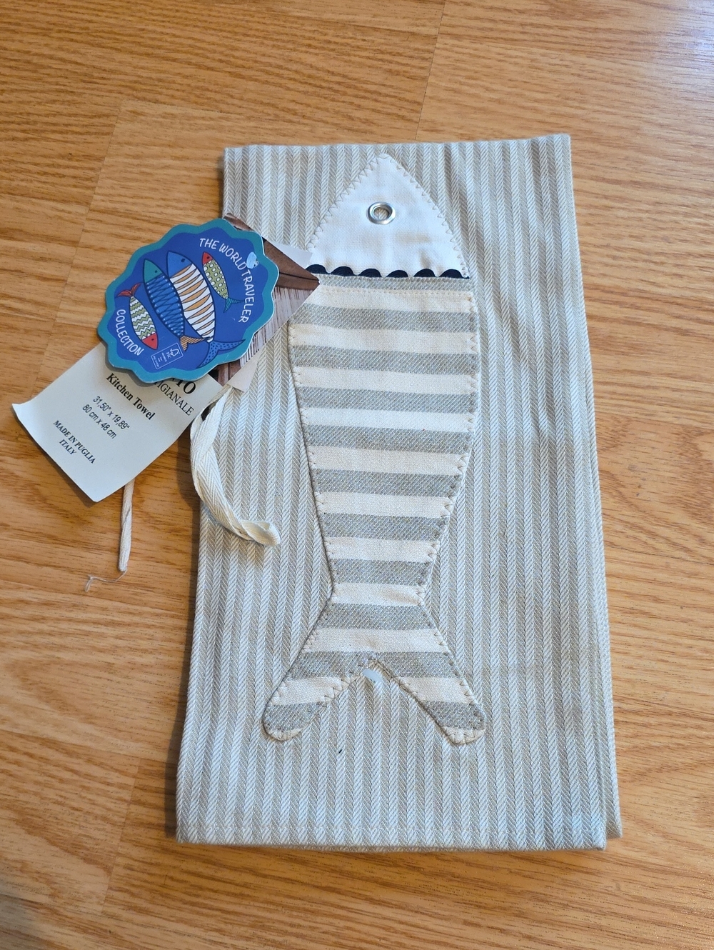 Striped Fish Appliqué Kitchen Towel